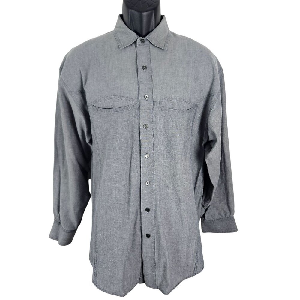 Vintage Gitano Mens Gray Button-Up Dress Casual Shirt M Career Everyday Classic